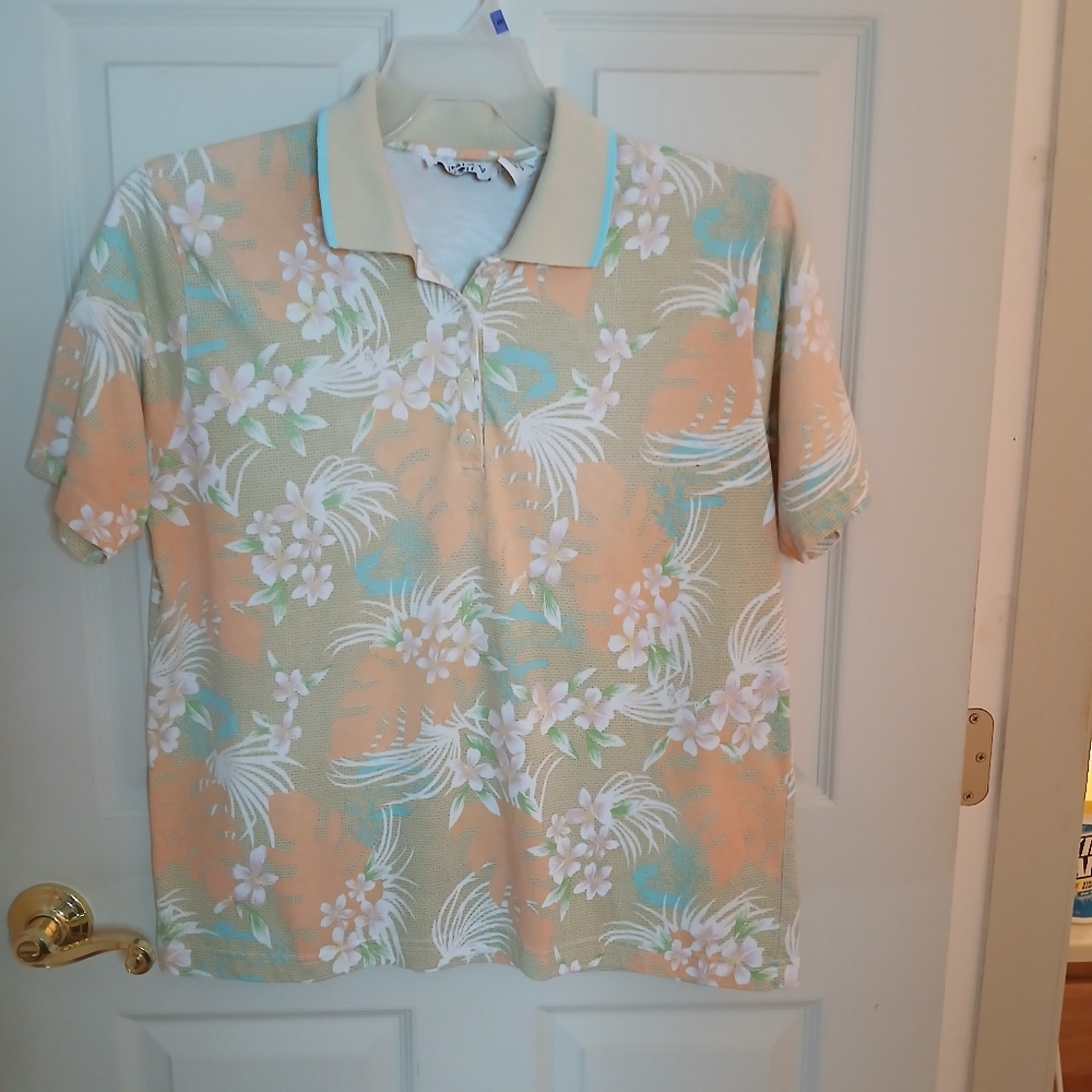 EUC Coral Bay Golf Polo Shirt Women's Size XL Pastel Floral Print